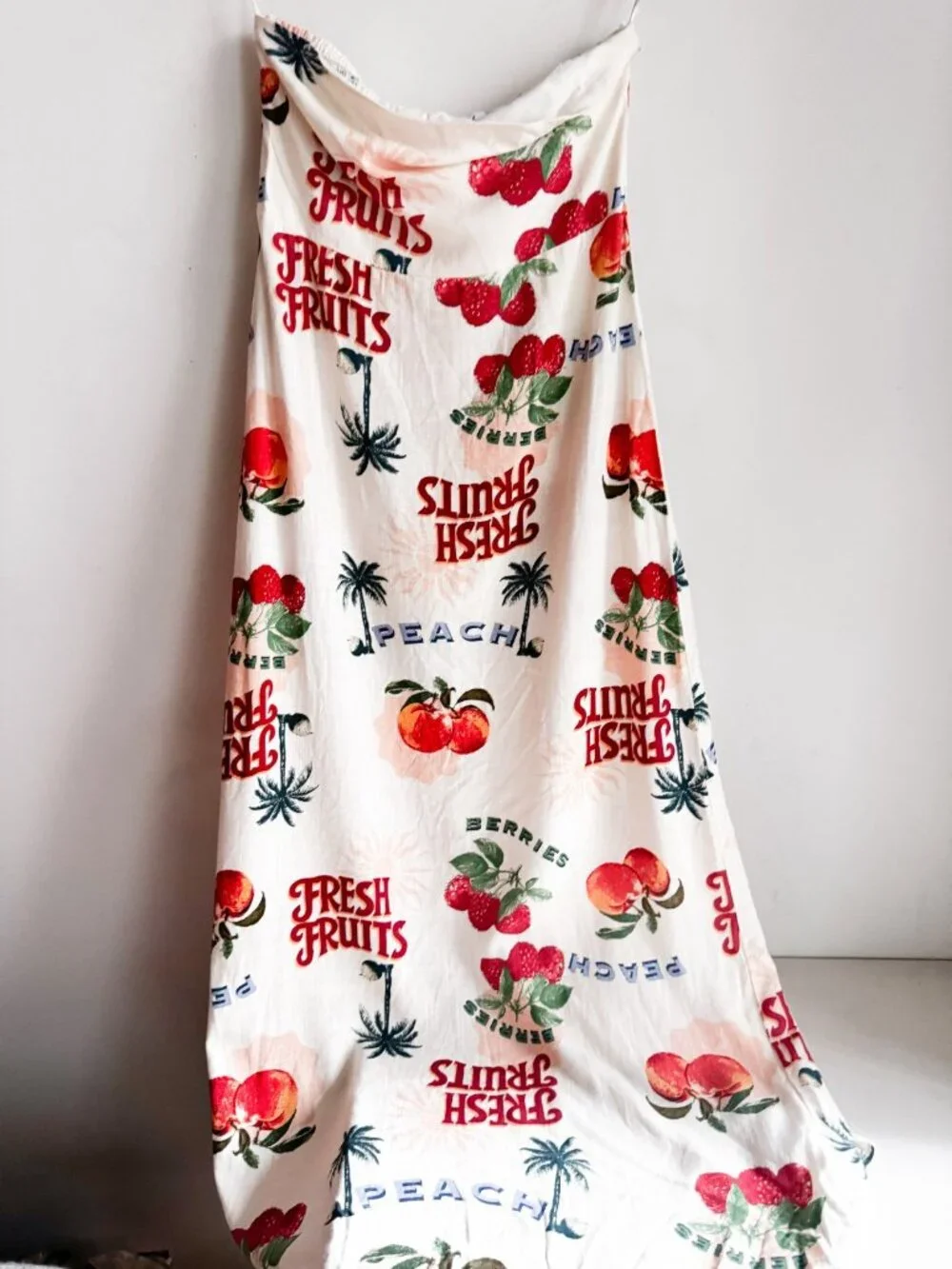 Paper Heart Linen Blend Fruit Print Midi Strapless Dress L - Picture 3 of 6
